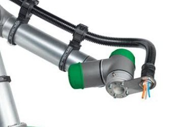 Strap-mounted cable guide on collaborative robot