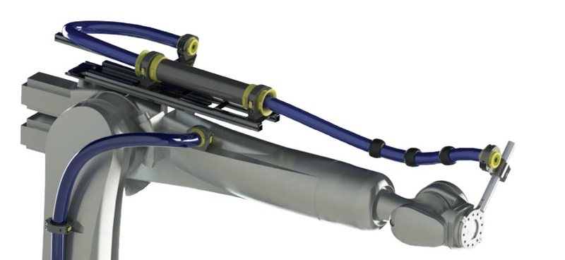 Spring retraction unit on corrugated hose